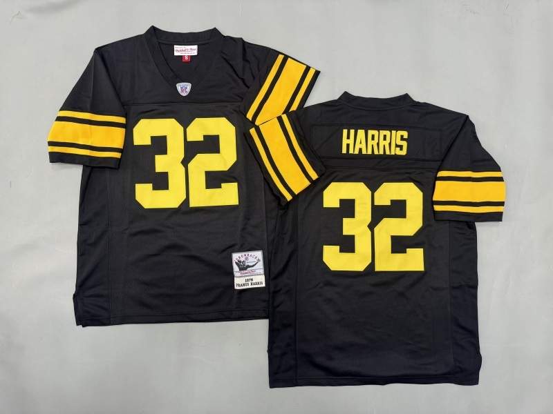 Men 2025 Pittsburgh Steelers 32 Harris black Throwback Limited NFL Jersey style 001
